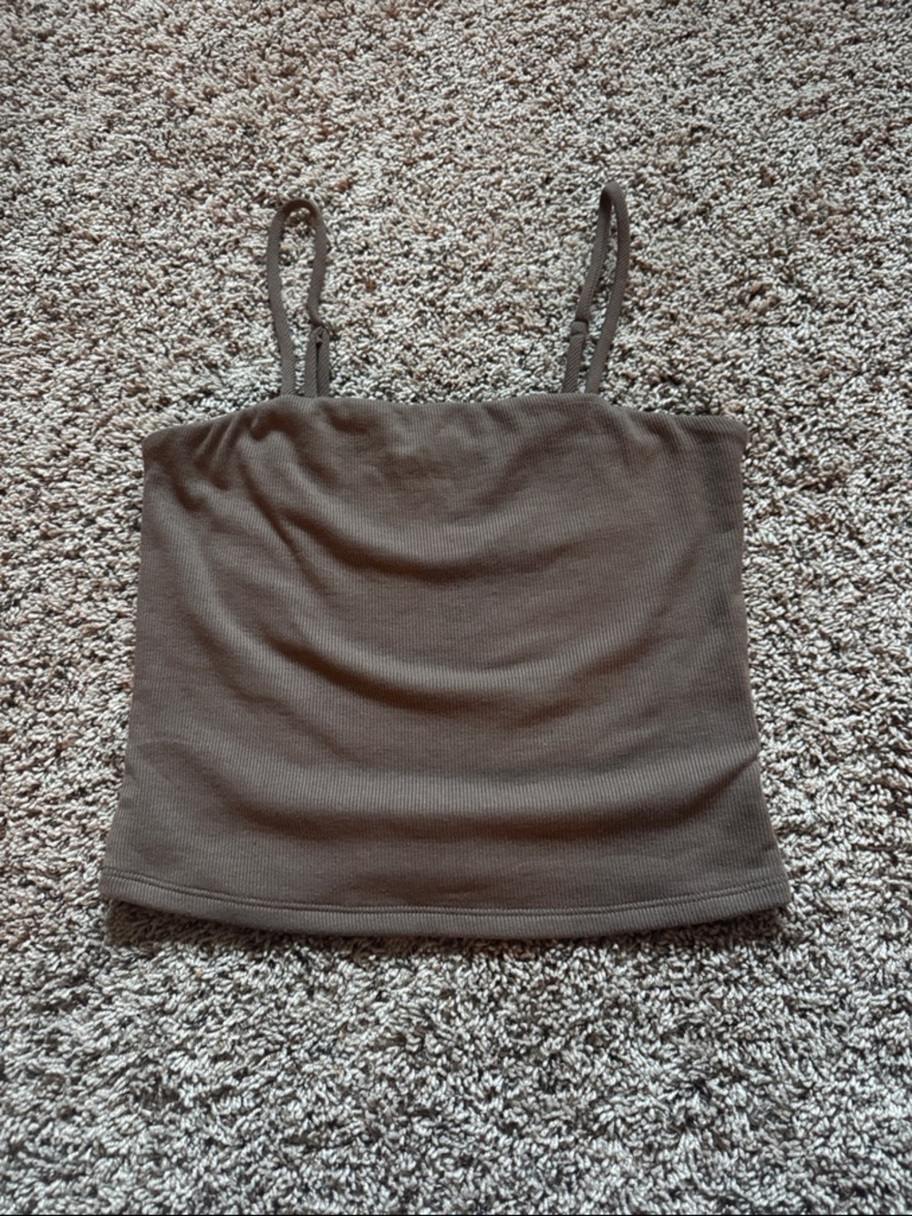 Active USA Brown Ribbed Square-Neck Crop Tank